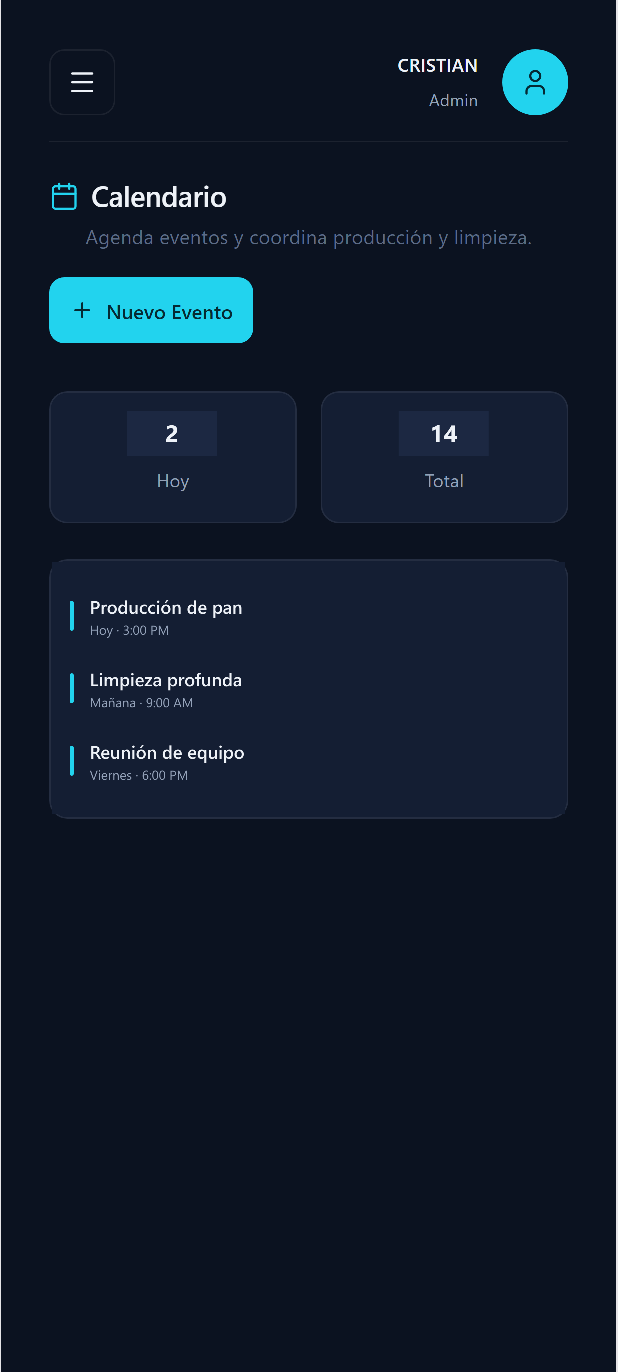 Calendario de producción y limpieza